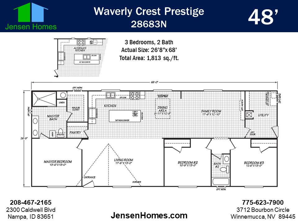 Floor plan layout of the spacious 3-bedroom Fleetwood Bruneau 28683N